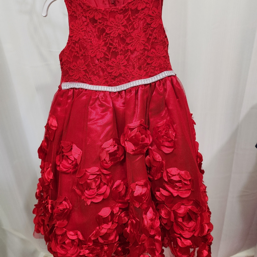 Nannette Red Floral Appliqué Kids Dress